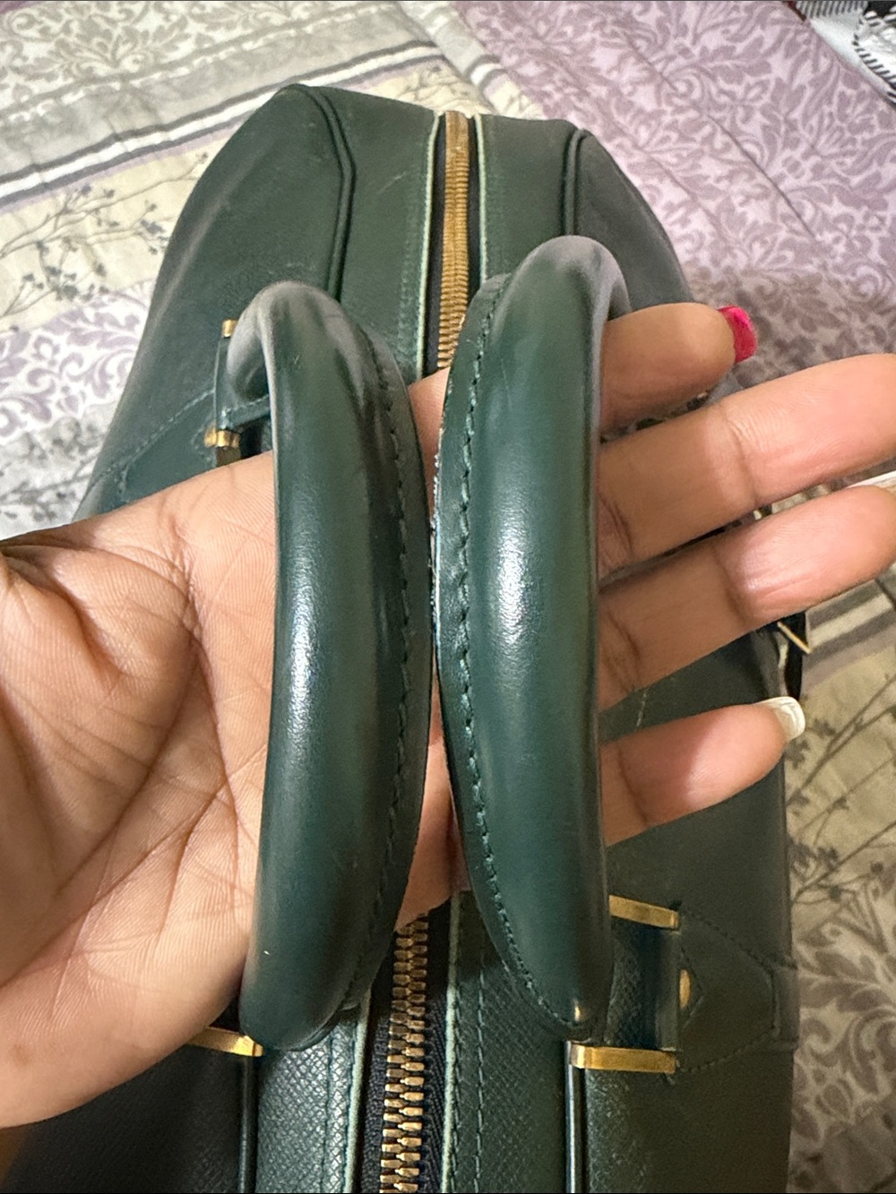 Louis Vuitton Green Leather Travel Duffel with Gold-Tone Hardware . - Picture 9 of 12